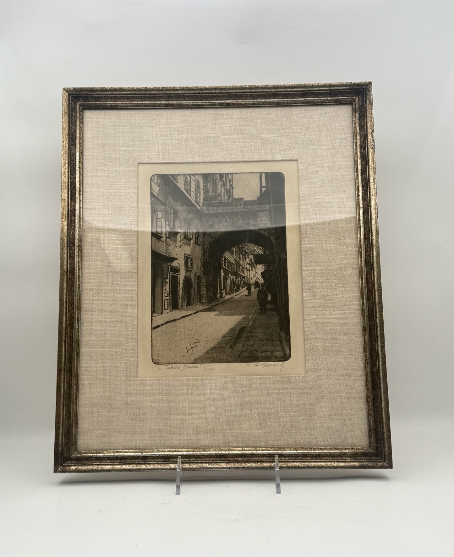 Signed And Framed Etching Of Tiefer Graben, Vienna