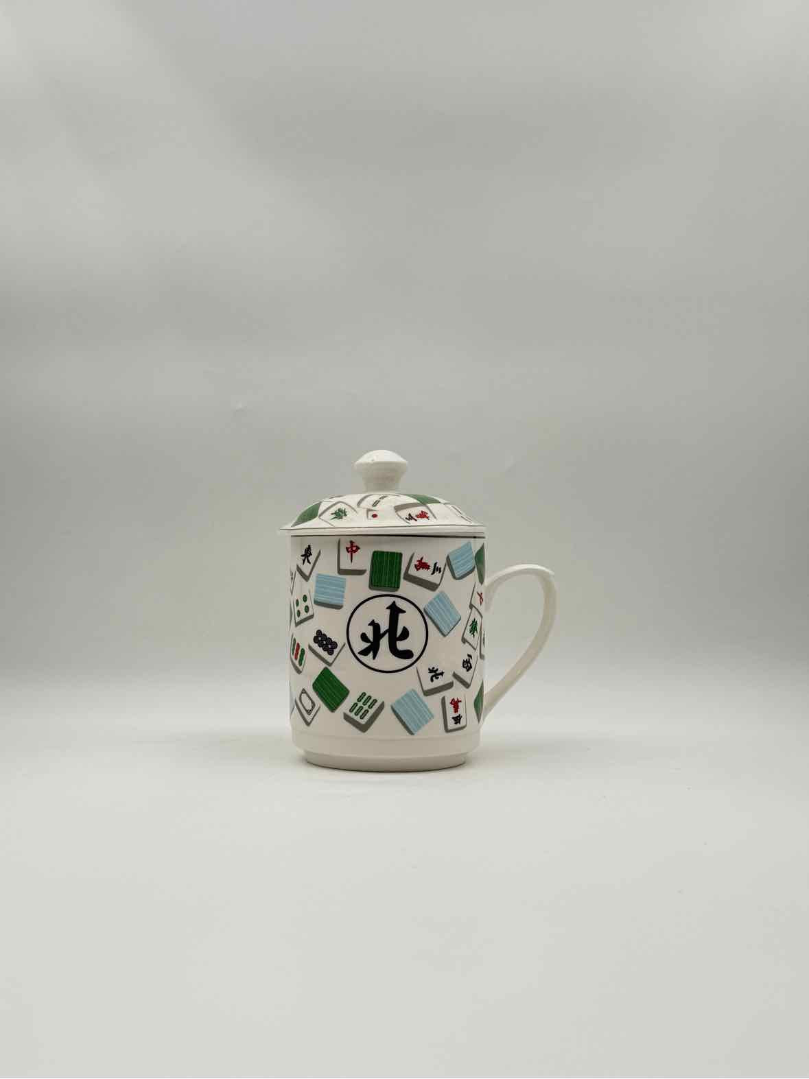 Bone China Mahjong Lidded Mugs – Set of 4 Collectible Tea Cups