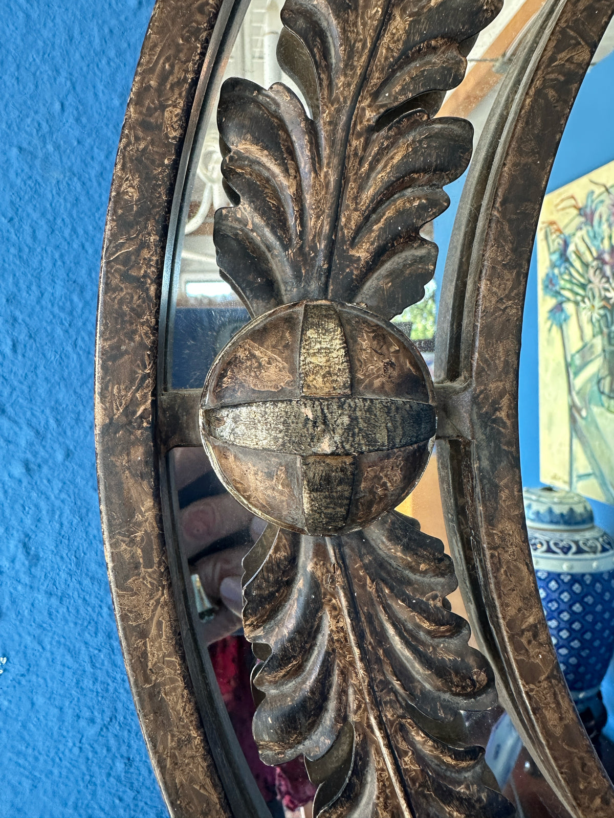 Round Mirror With Metal Detailing
