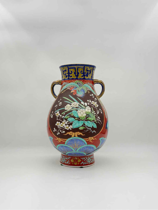 Antique Japanese Satsuma Vase with Dragon & Phoenix, Window Design