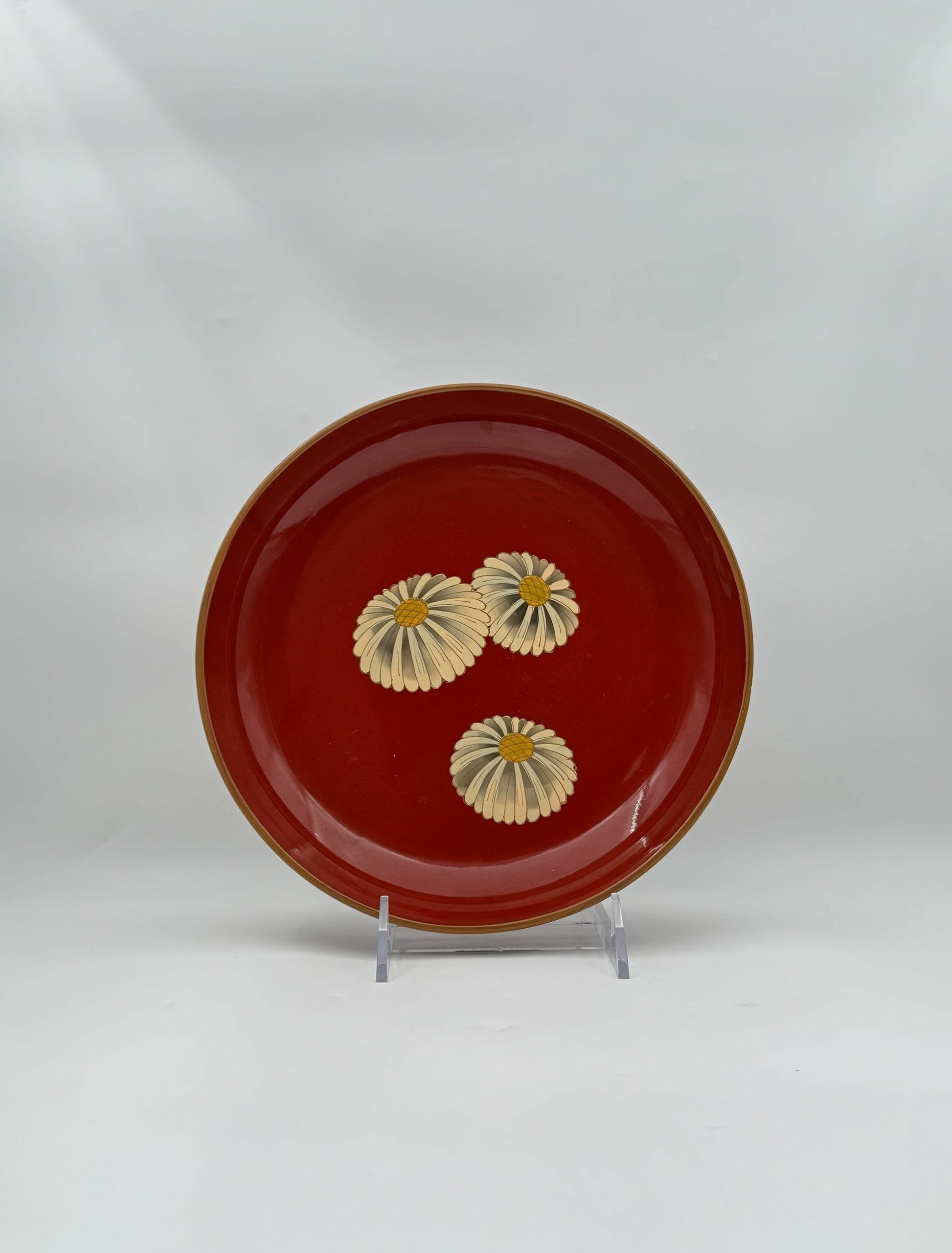 Vintage Japanese Lacquer Bowl Iino Lines Red Floral Motif 1956 Decor
