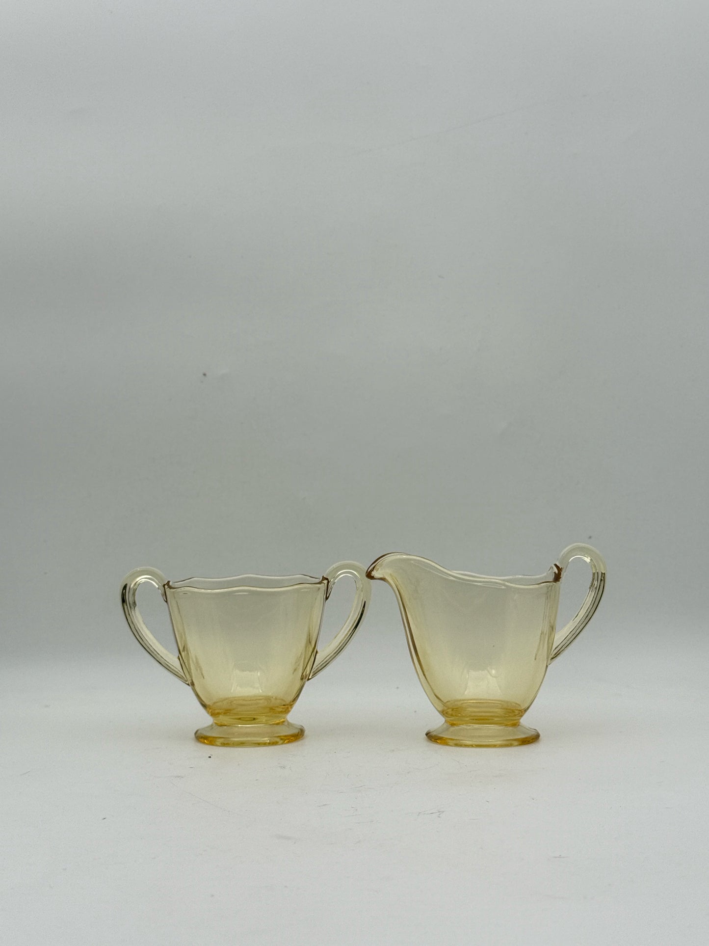 Vintage Yellow Depression Glass Creamer And Sugar