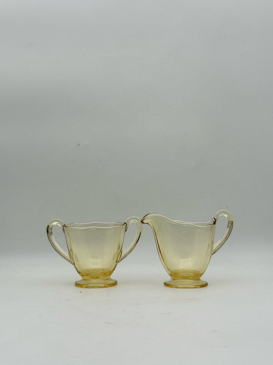 Vintage Yellow Depression Glass Creamer And Sugar