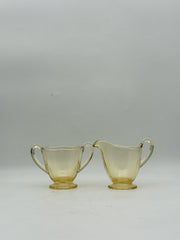 Vintage Yellow Depression Glass Creamer And Sugar