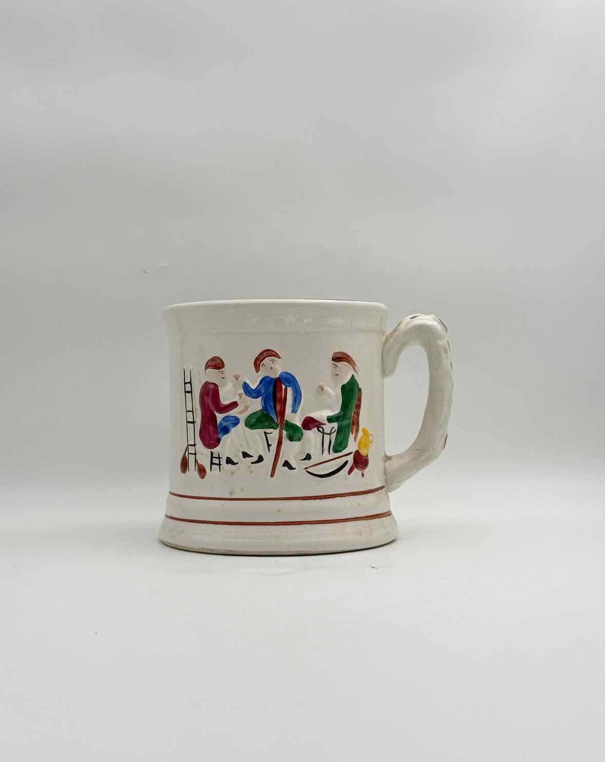 Antique Staffordshire Prattware Frog Mug Surprise Interior Pottery