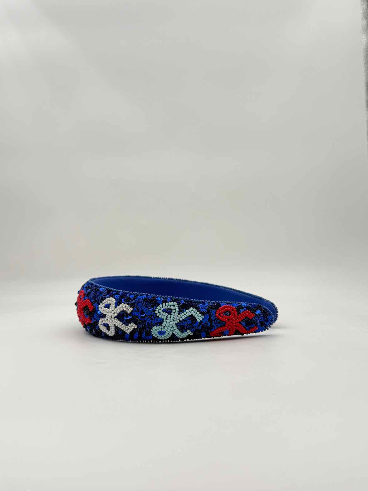 Americana Bow Beaded Headband – Red White & Blue Patriotic Style