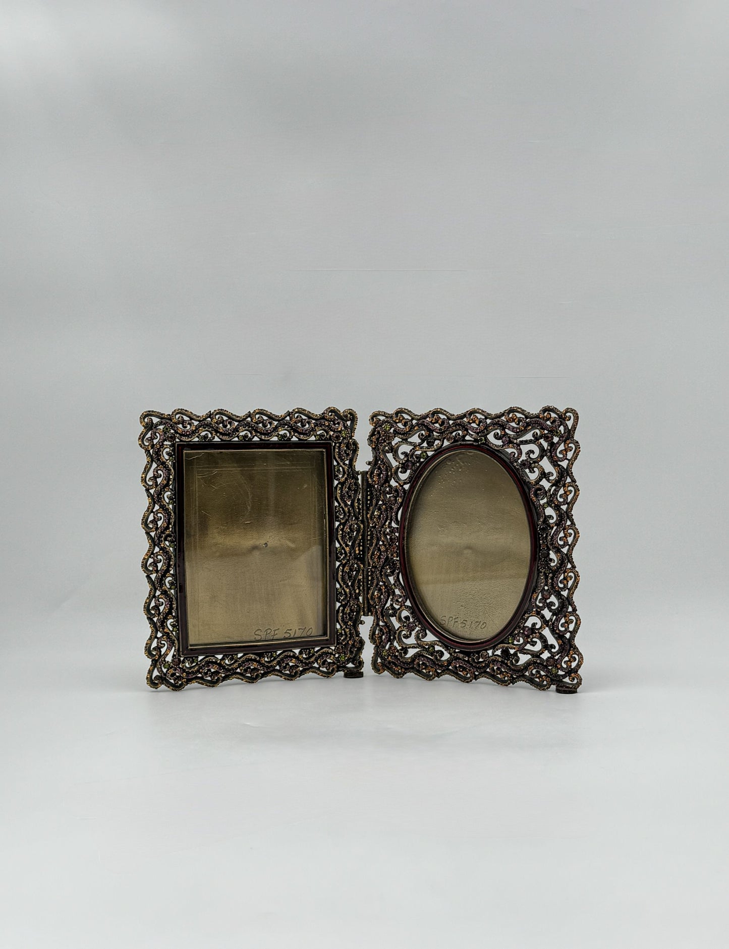 Jay Strongwater Hinged Double Picture Frame Burgundy Swarovski Crystal