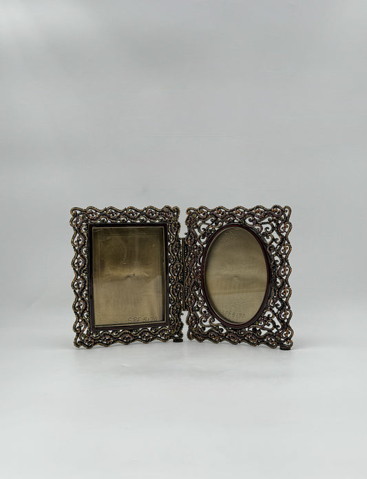 Jay Strongwater Hinged Double Picture Frame Burgundy Swarovski Crystal