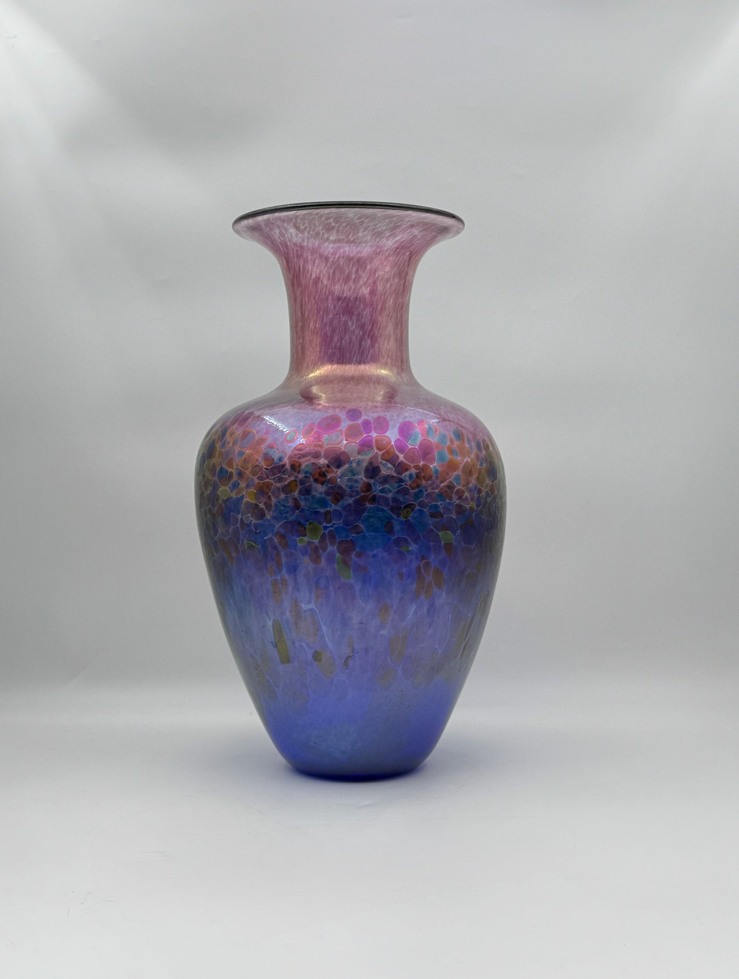 Robert Held Hand-Blown Iridescent Vase Yellow Green Pink Blue Art