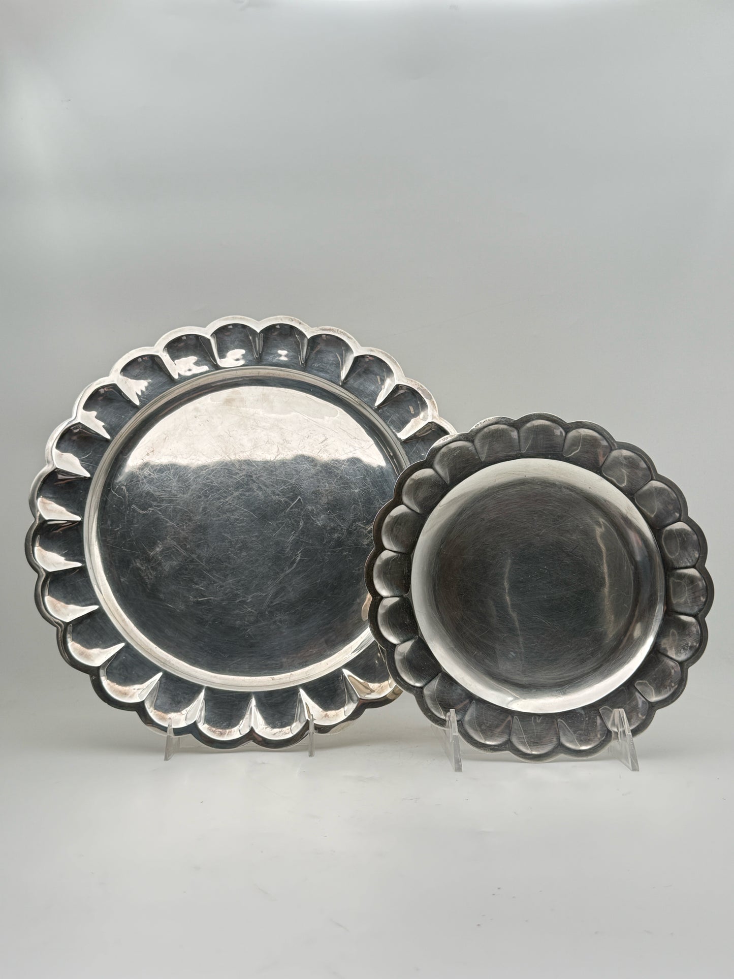 Mexican Sterling Silver Colonial Revival Plates- Set Of Two