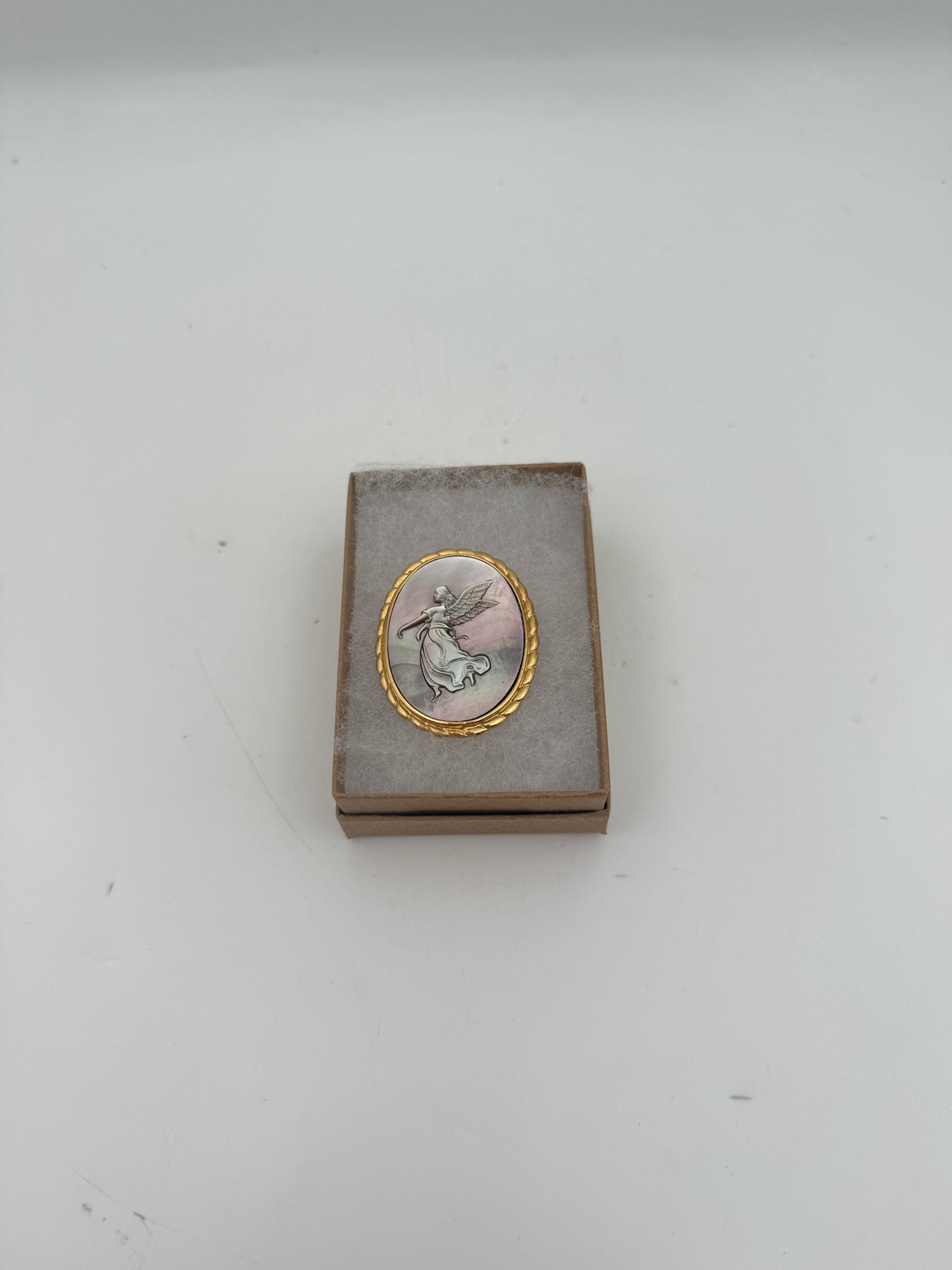 Abalone Shell Angel Brooch With Gold Tone Metal