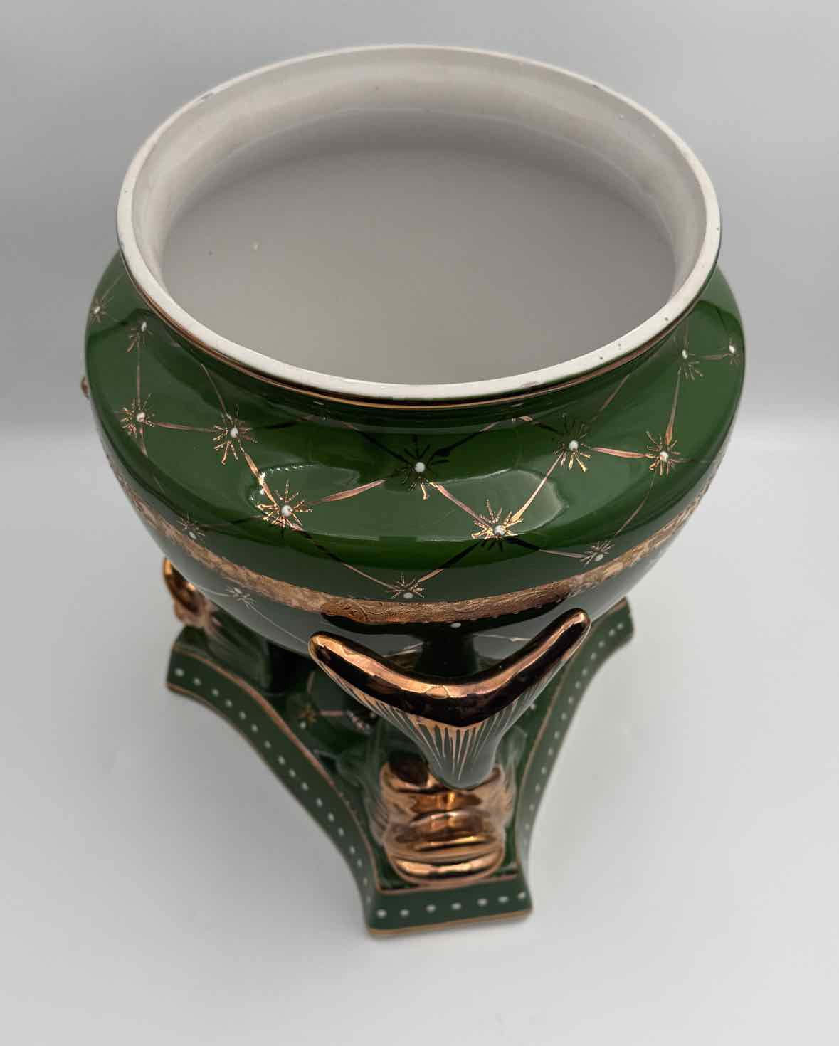 Vintage Green Gold Fish Tureen with Lid Ceramic Serveware