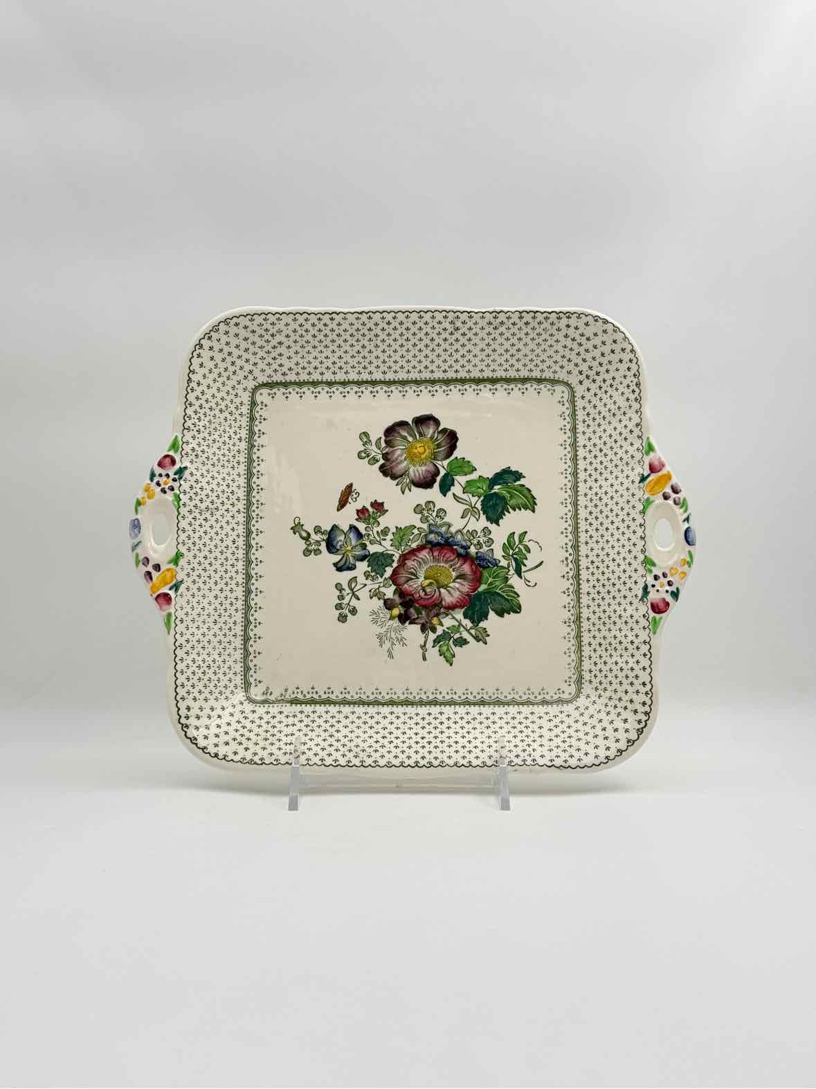 Mason’s Ironstone Square Cake Plate with Handles, "Paynsley" Pattern