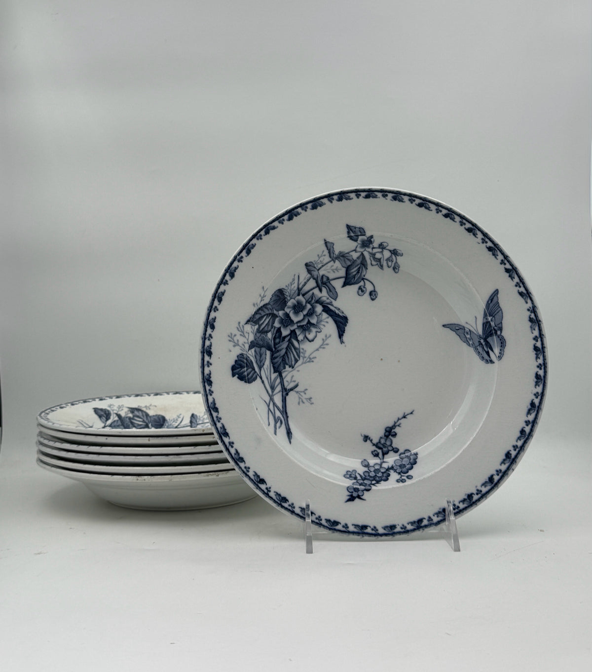 Sarreguemines Carmen Blue And White Bowls- Set Of 7