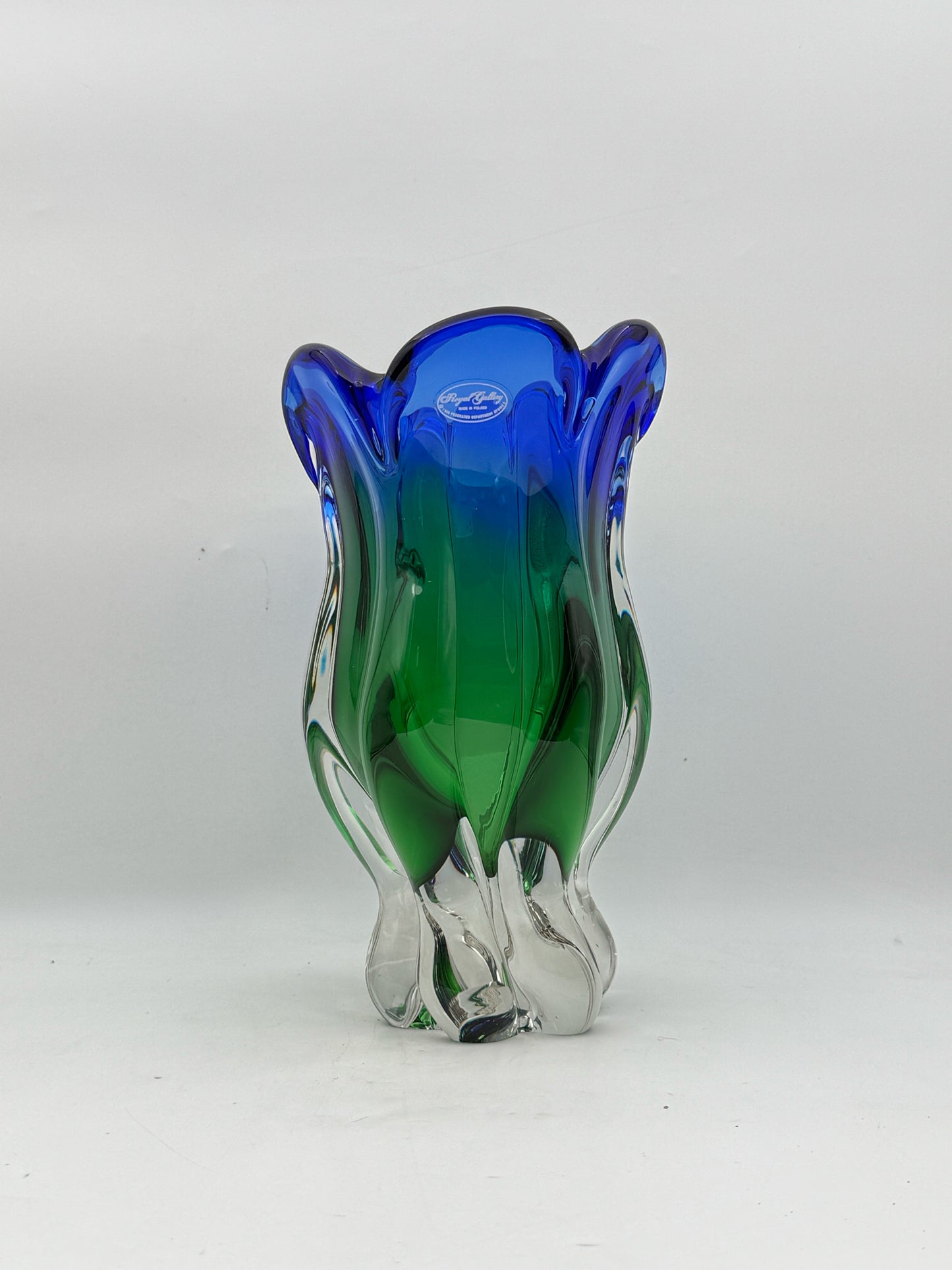 Royal Gallery Handblown Green And Blue Glass Vase