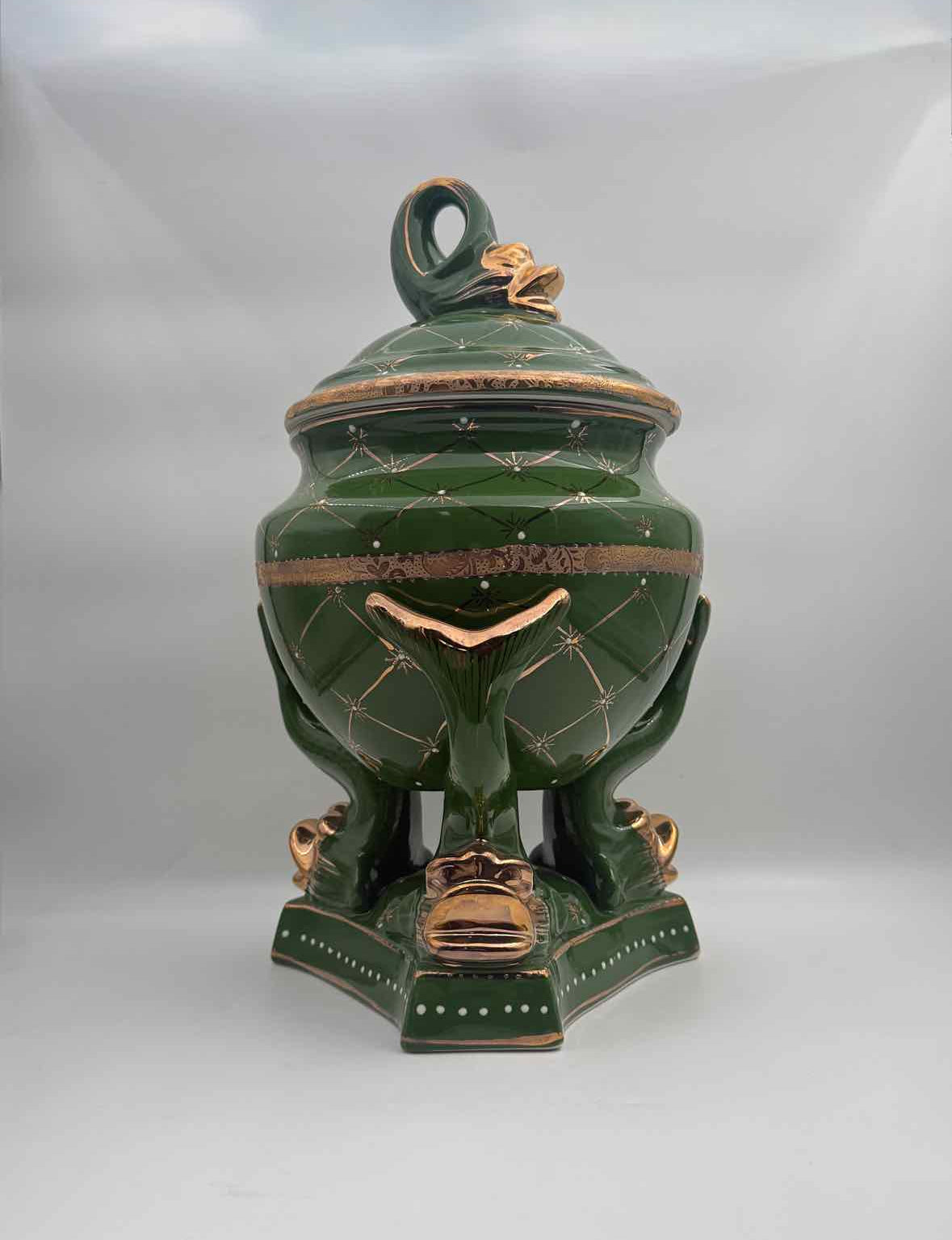 Vintage Green Gold Fish Tureen with Lid Ceramic Serveware