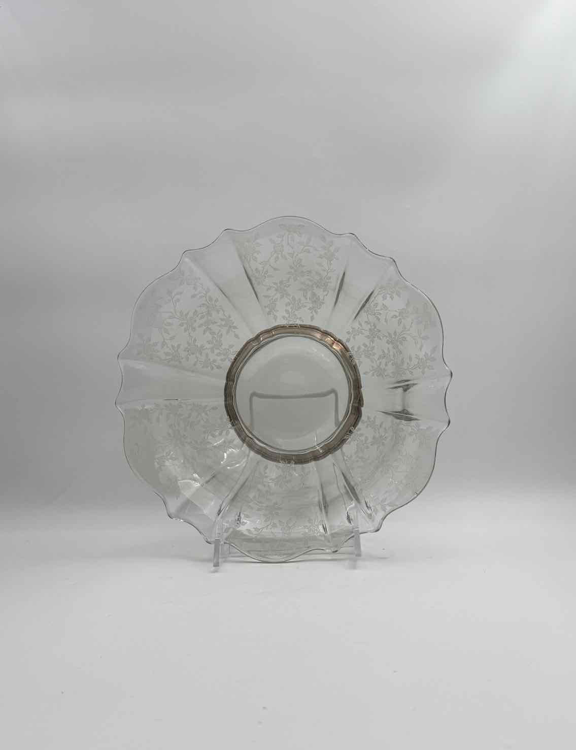 Vintage Etched Glass Bowl Sterling Silver Base Elegant Decor Dish