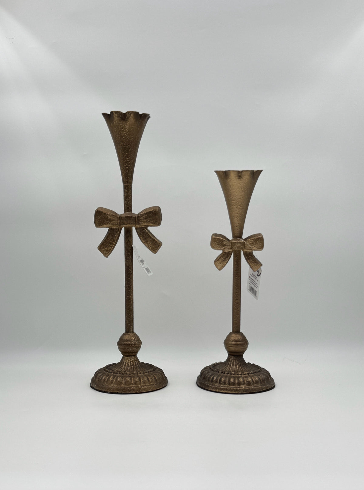 RAZ Imports Gold Fluted Bow Candlestick Holders – Set of 2 Iron Taper Holders