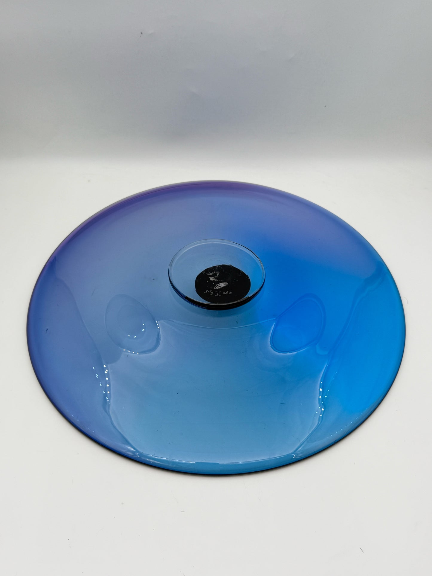 Blue Art Glass Platter- Signed