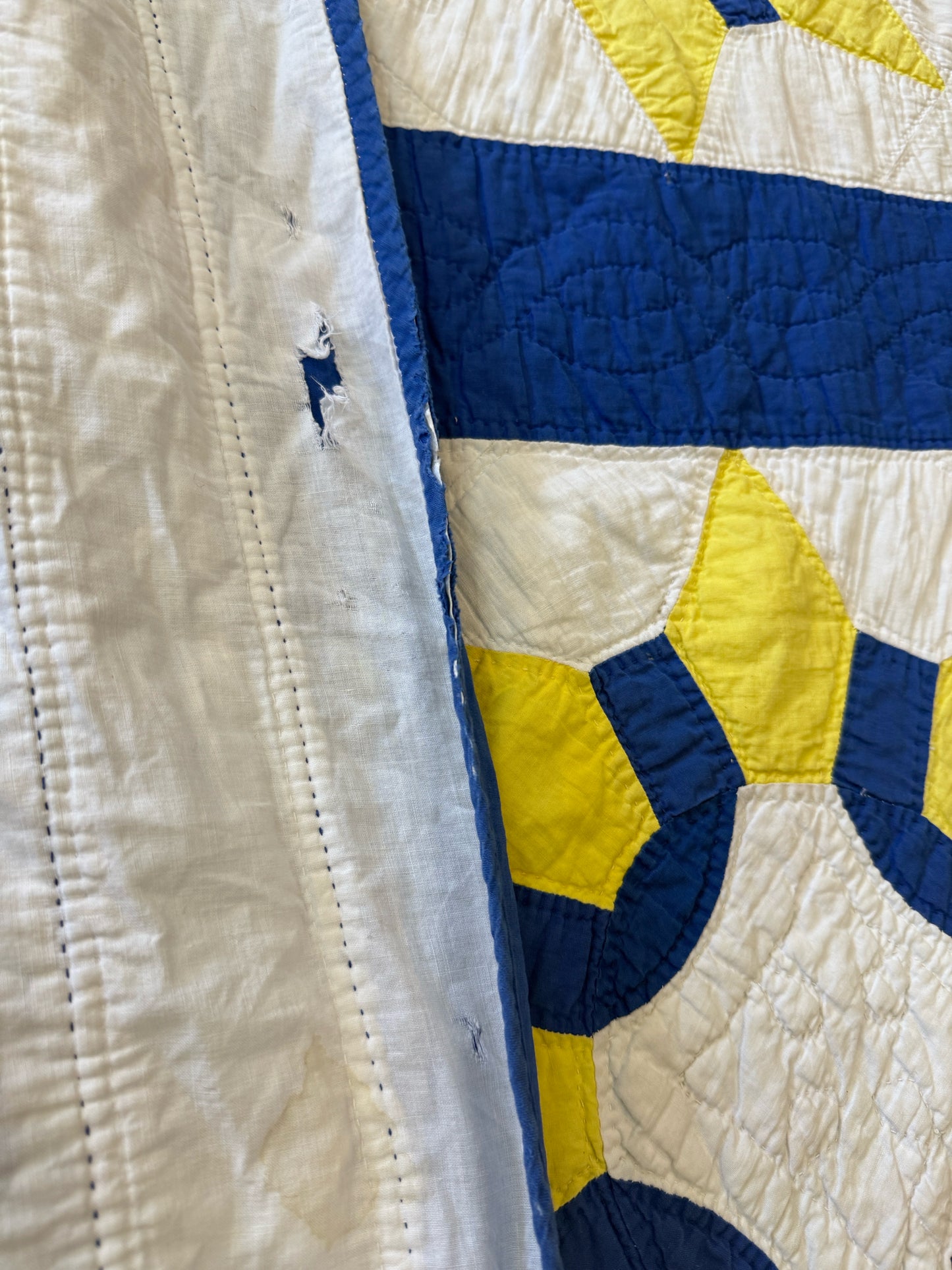 Vintage Blue And Yellow Star Block Quilt