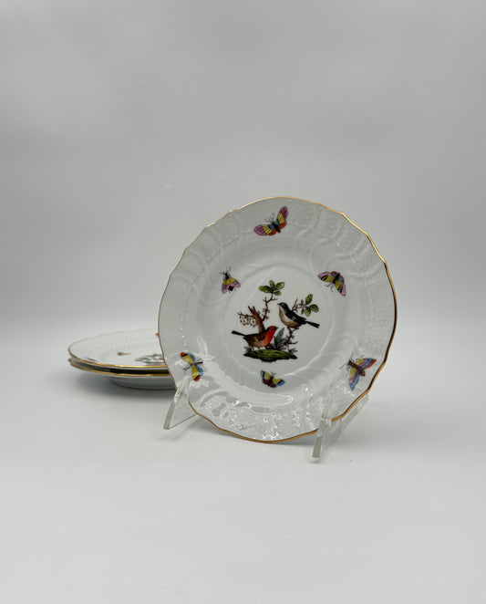 Herend Porcelain Small Plates – Rothschild Bird & Butterfly Design – Set of 3