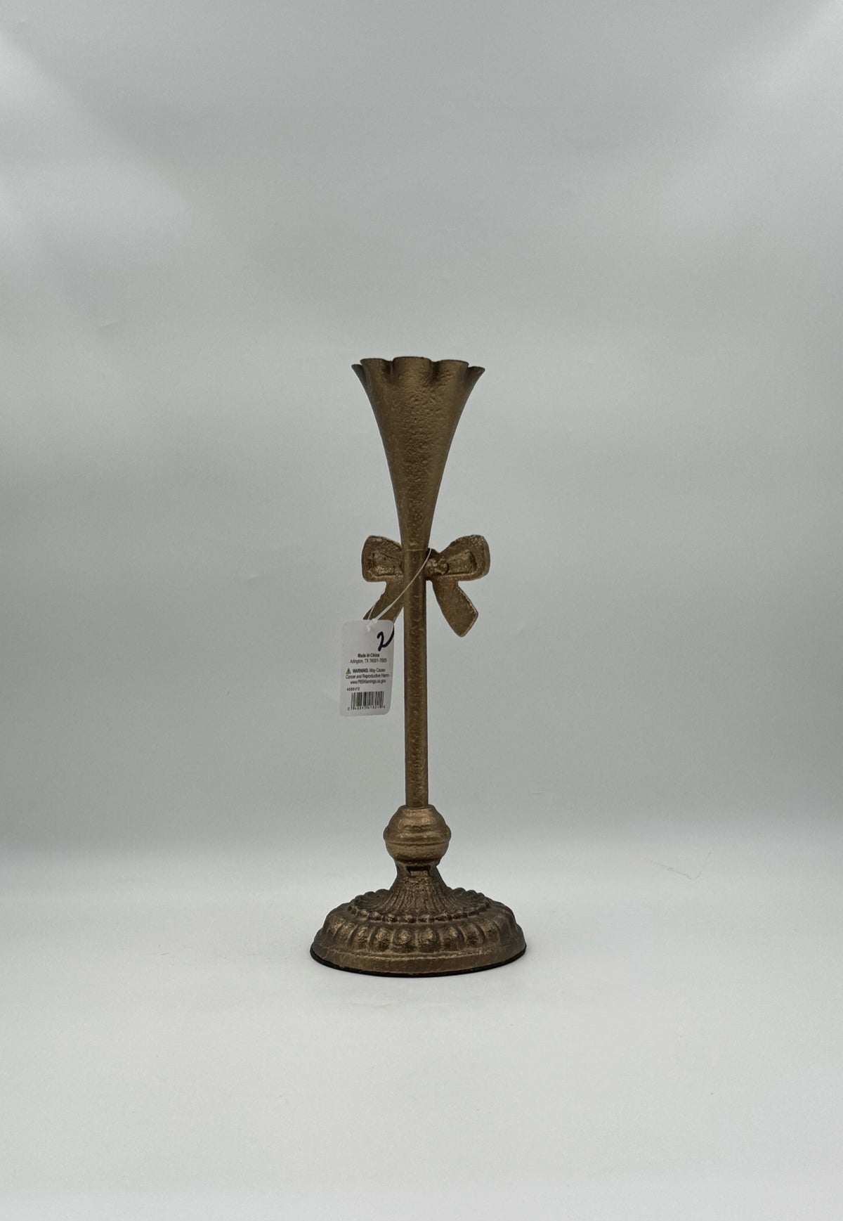 RAZ Imports Gold Fluted Bow Candlestick Holders – Set of 2 Iron Taper Holders