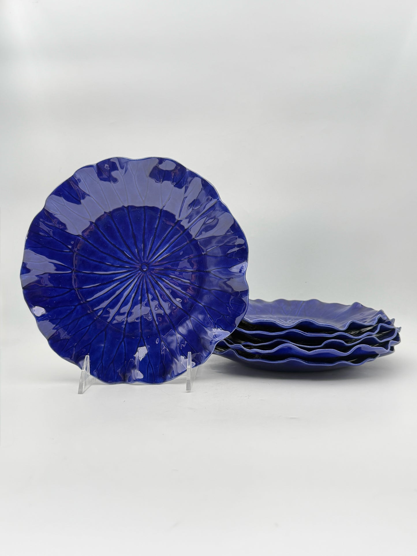 Colbalt Blue Cabbage Salad Plates- Set Of Six