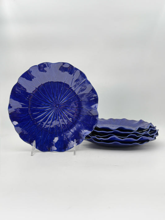 Colbalt Blue Cabbage Salad Plates- Set Of Six