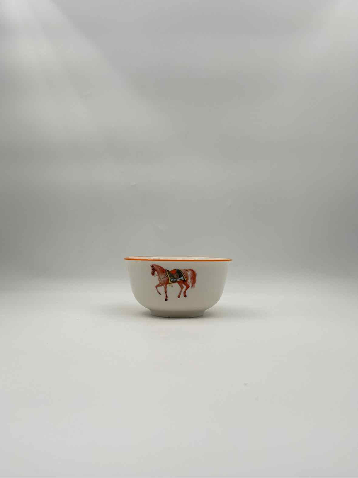 Set of 4 Horse Motif Porcelain Bowls with Matching Spoons