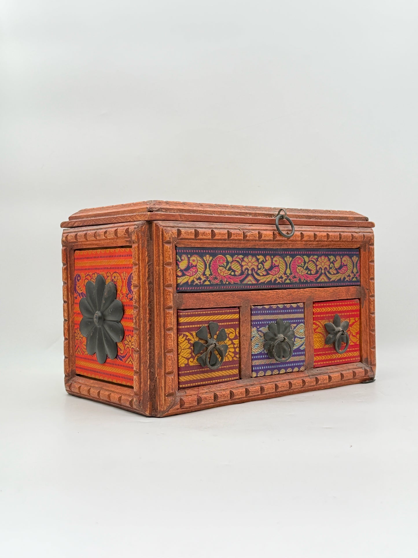 Boho Carved Wood Storage Chest