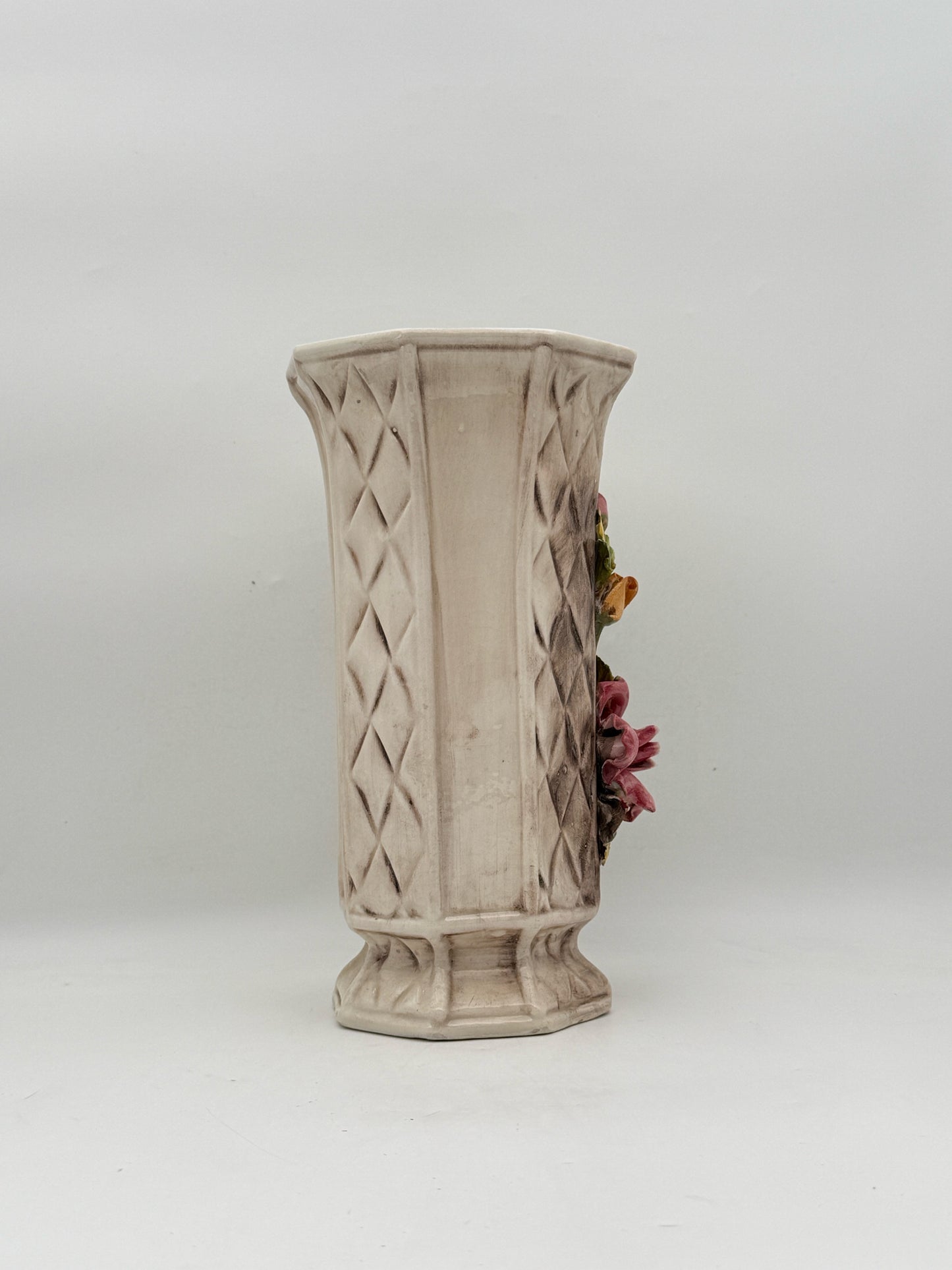 Vintage Ceramic Vase With Hand Applied Floral Details