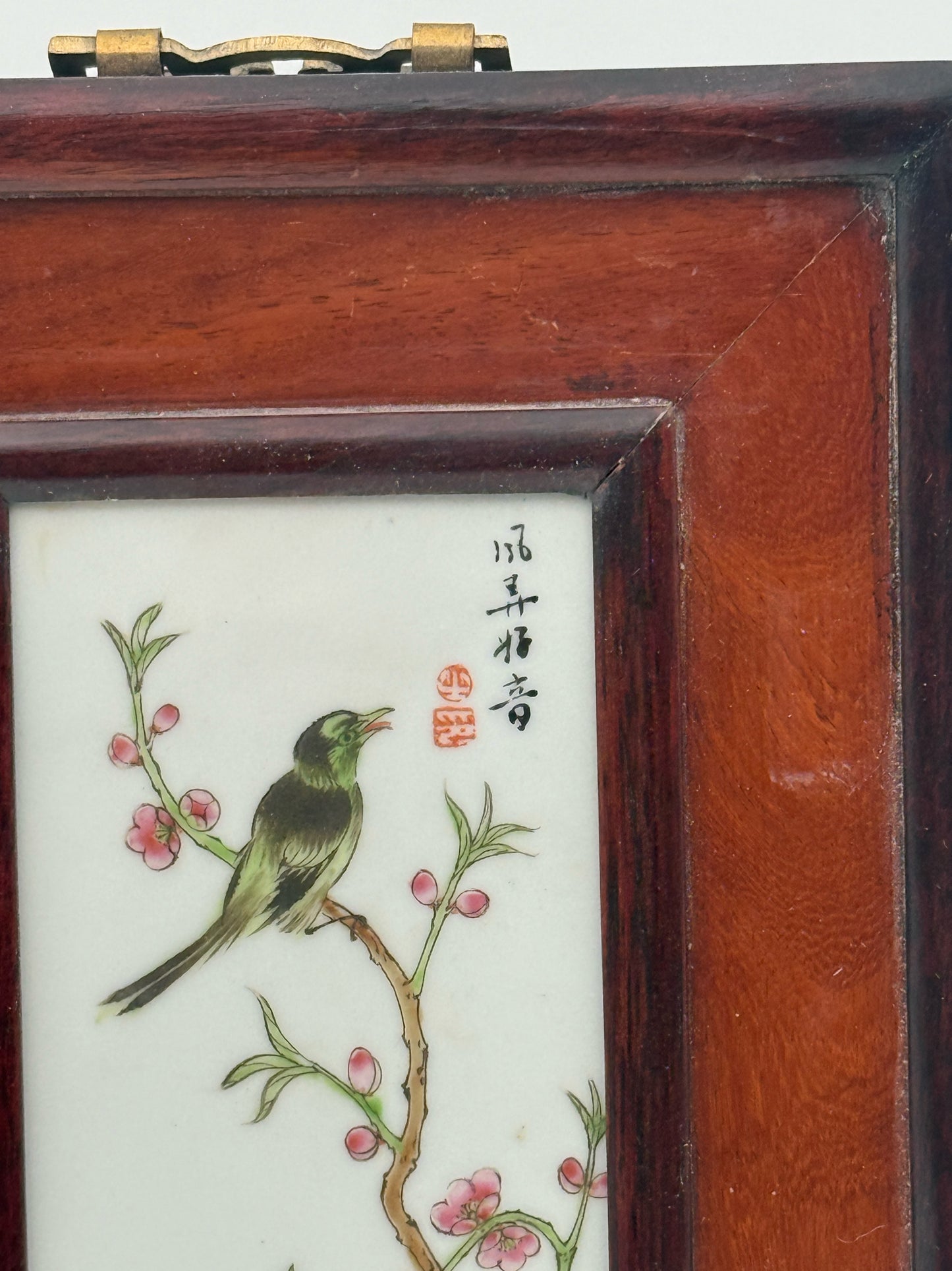 Vintage Pair Of Chinese Famille Rose Porcelain Plaques