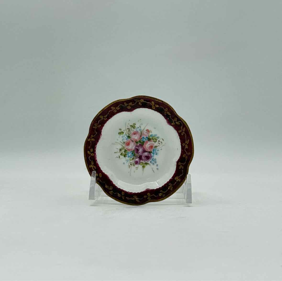 H&C Handpainted Red Rimmed Floral Butter Dish
