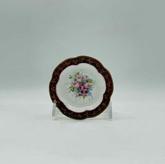 H&C Handpainted Red Rimmed Floral Butter Dish