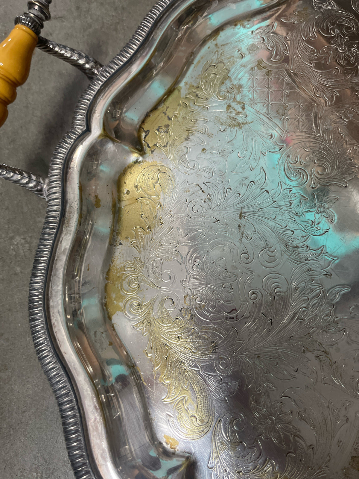 Silverplate tray with insulated handles