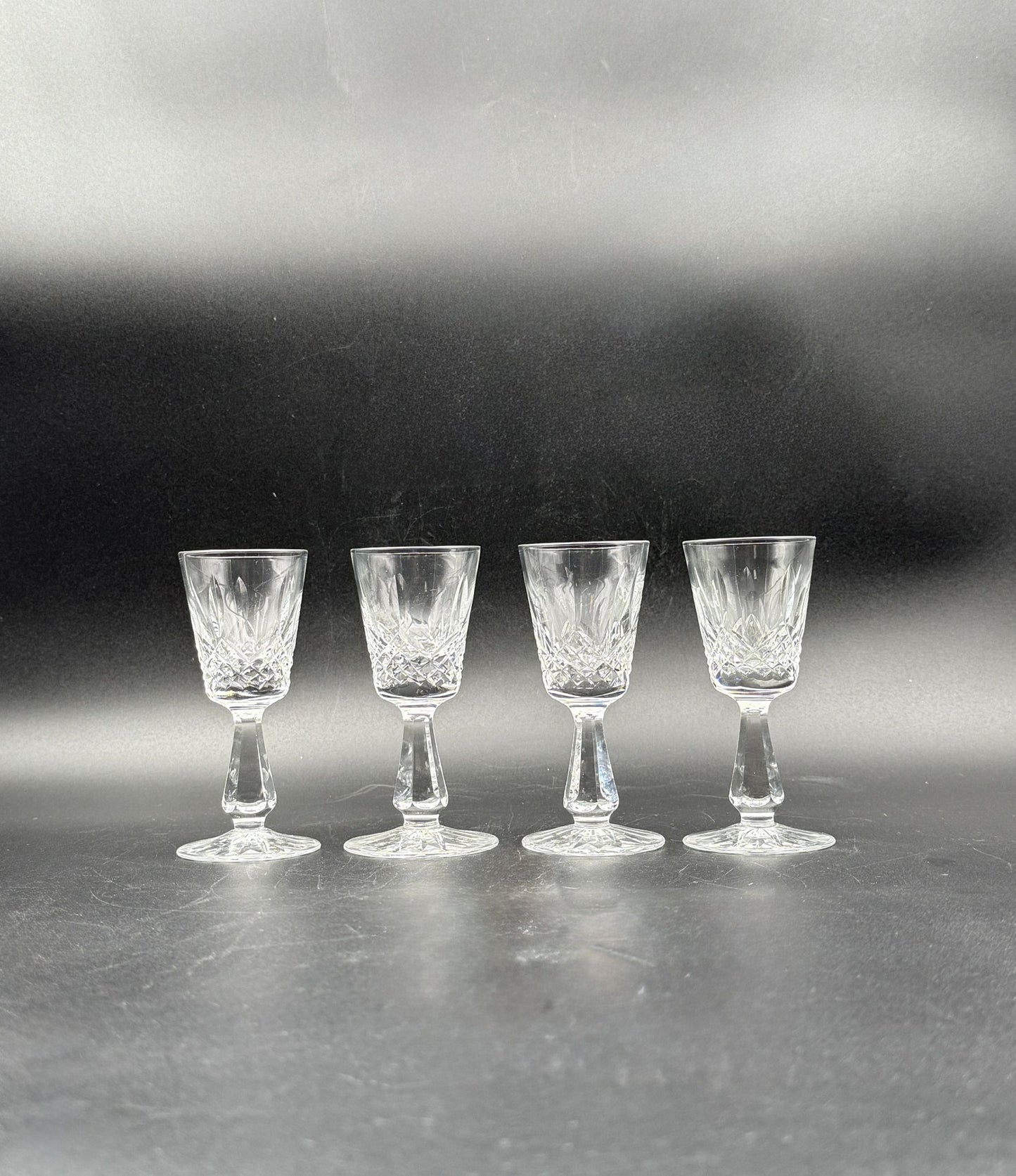 Waterford “Kenmare” Set of 4 Cut Crystal Cordial Glasses Ireland