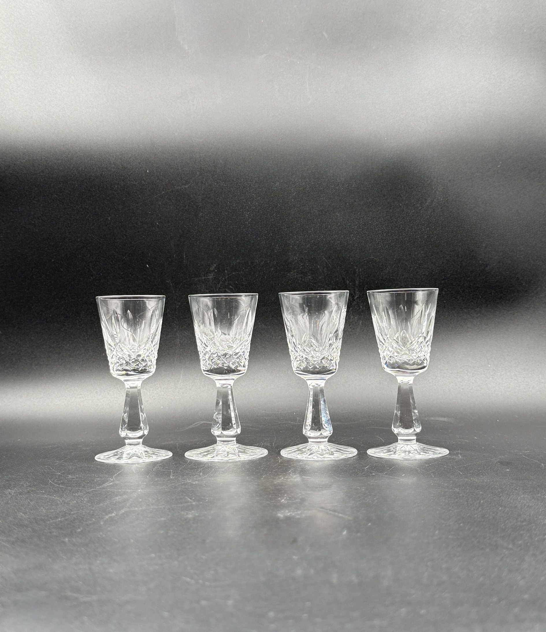 Waterford “Kenmare” Set of 4 Cut Crystal Cordial Glasses Ireland