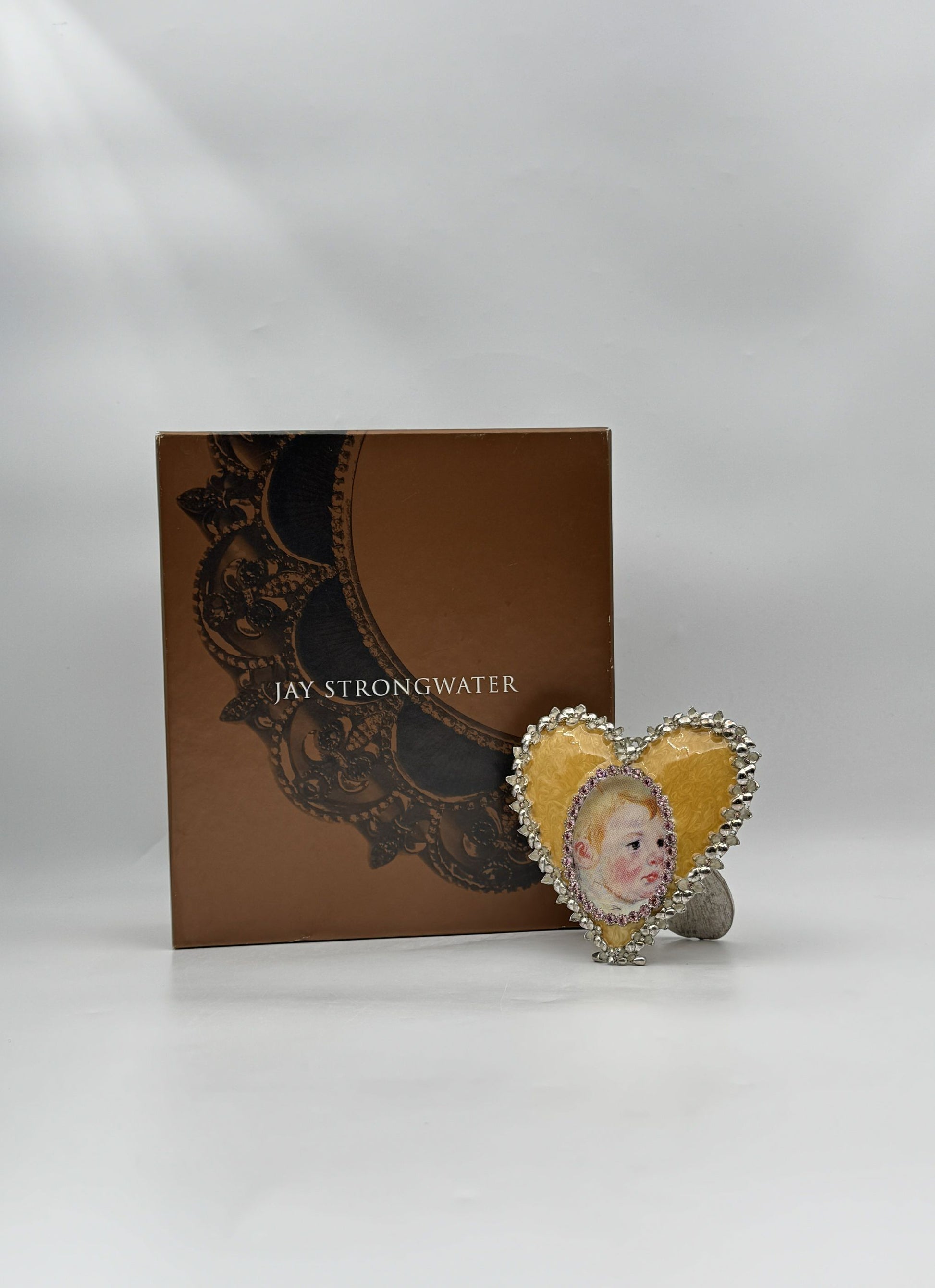 Jay Strongwater Heart Frame – Yellow Enamel & Pink Crystal Accents