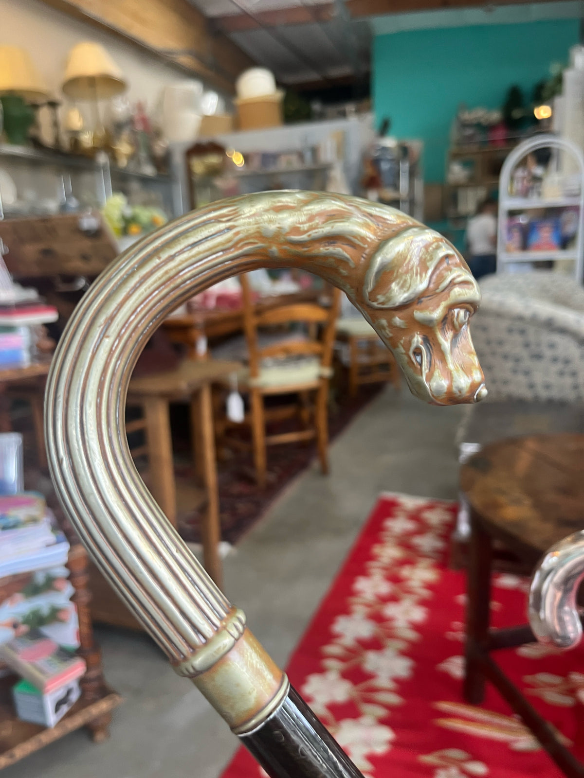 Silverplate Dog Head Handled Cane