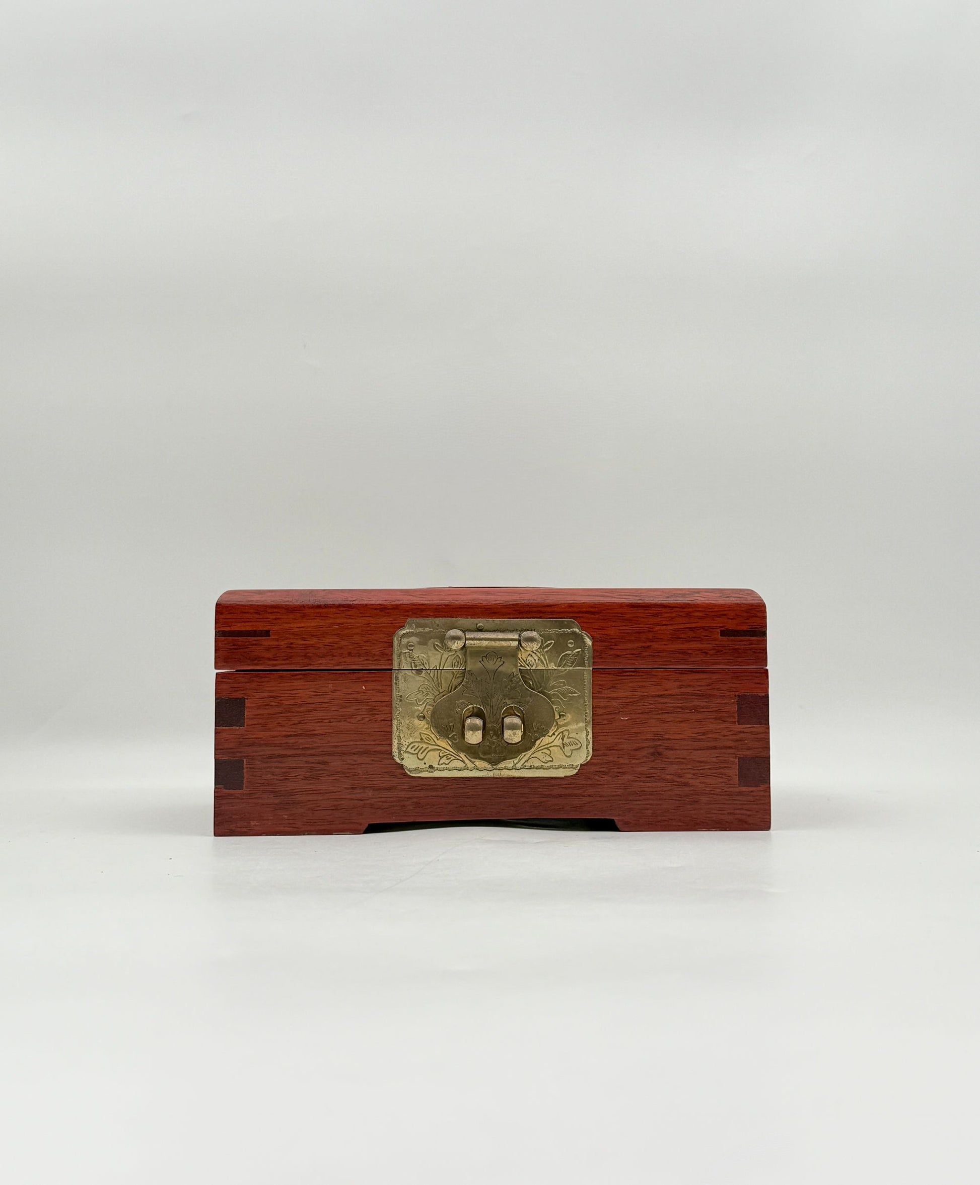 Wood Jewelry Box with Brass Lock and Red Silk Lining Storage Case