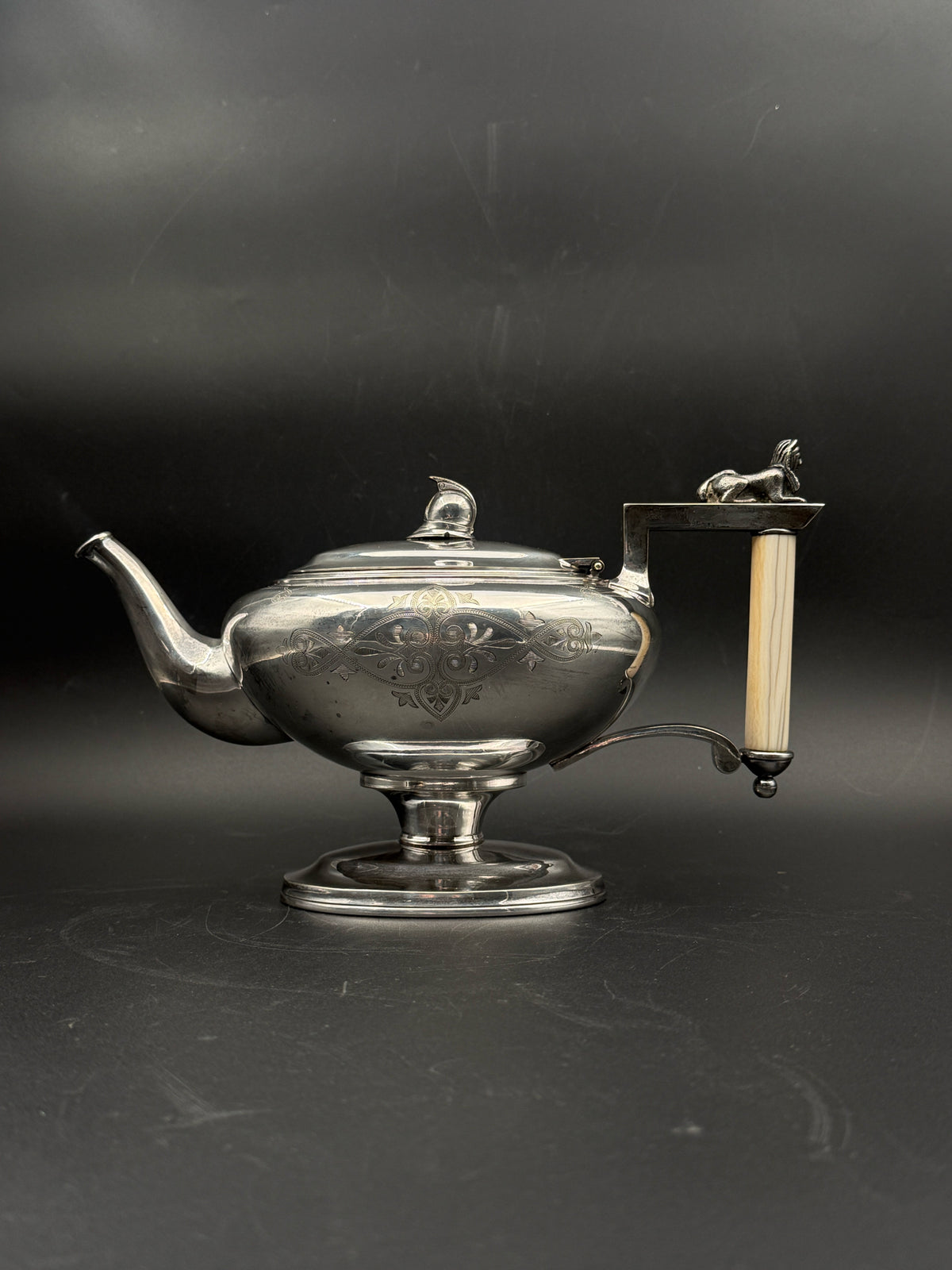 Meriden Silverplate Teapot With A Bone Handle And Sphinx Detail
