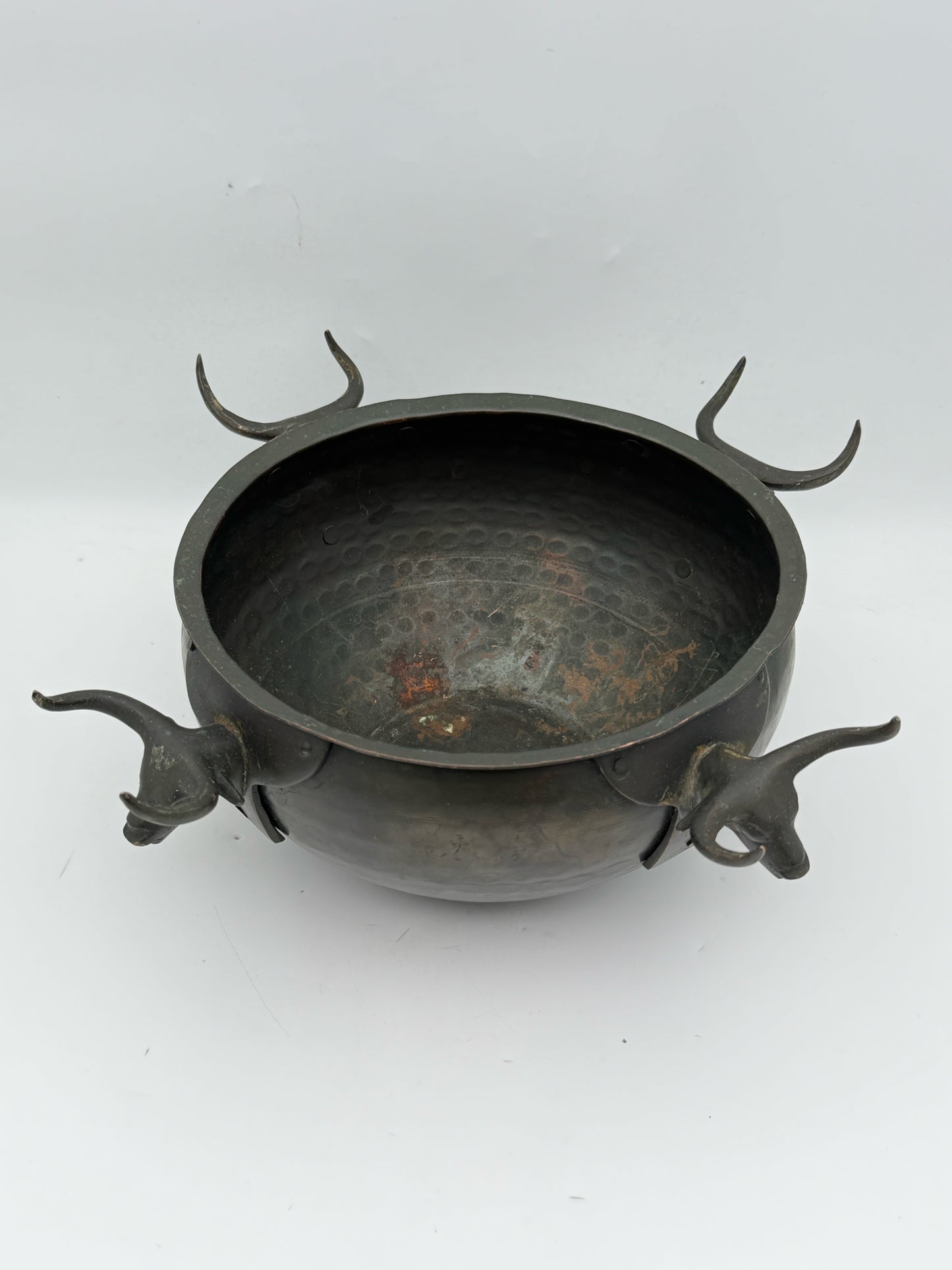 Vintage Hammered Metal Bull Head Bowl