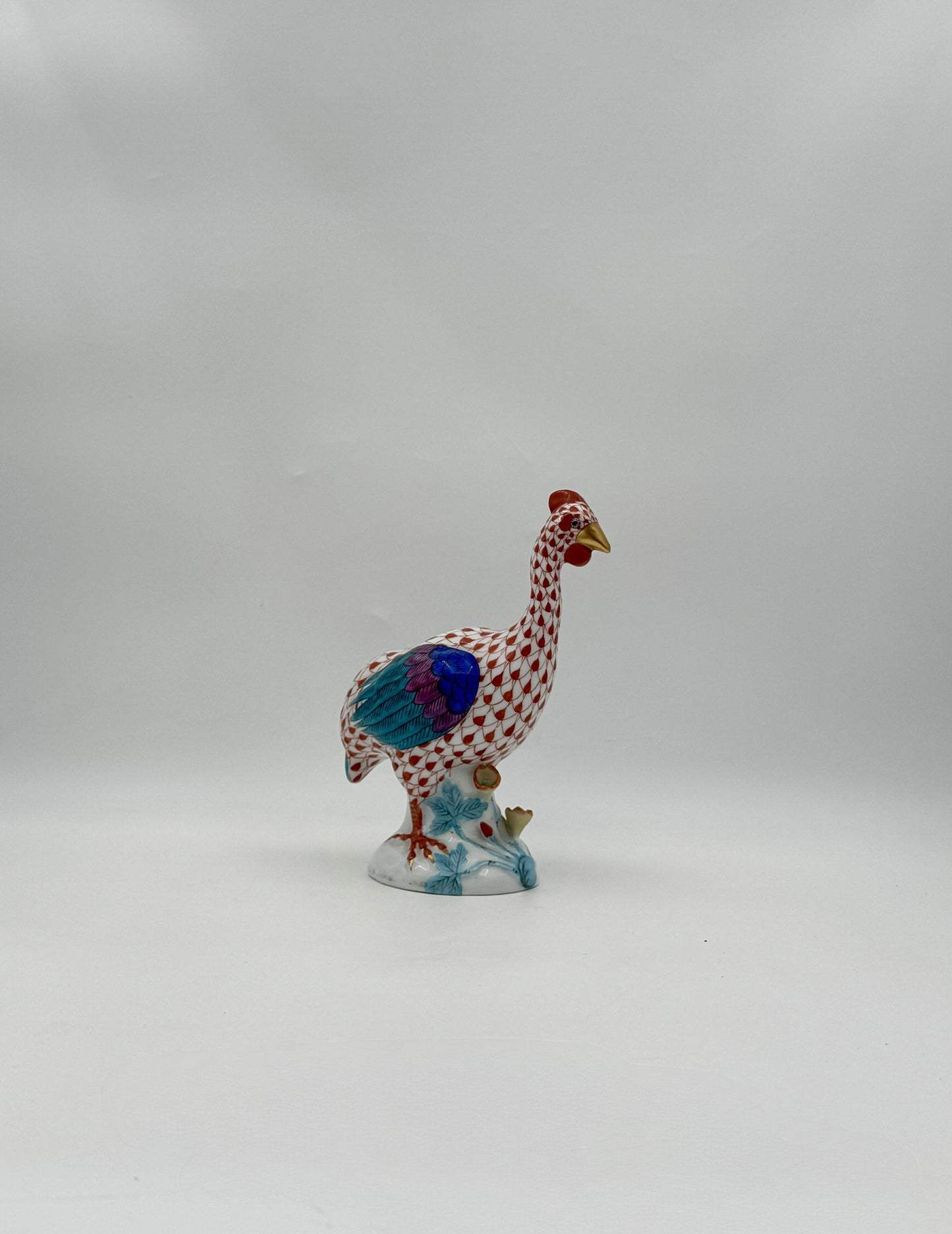 Herend Porcelain Guinea Fowl Figurine – Rust Fishnet Pattern