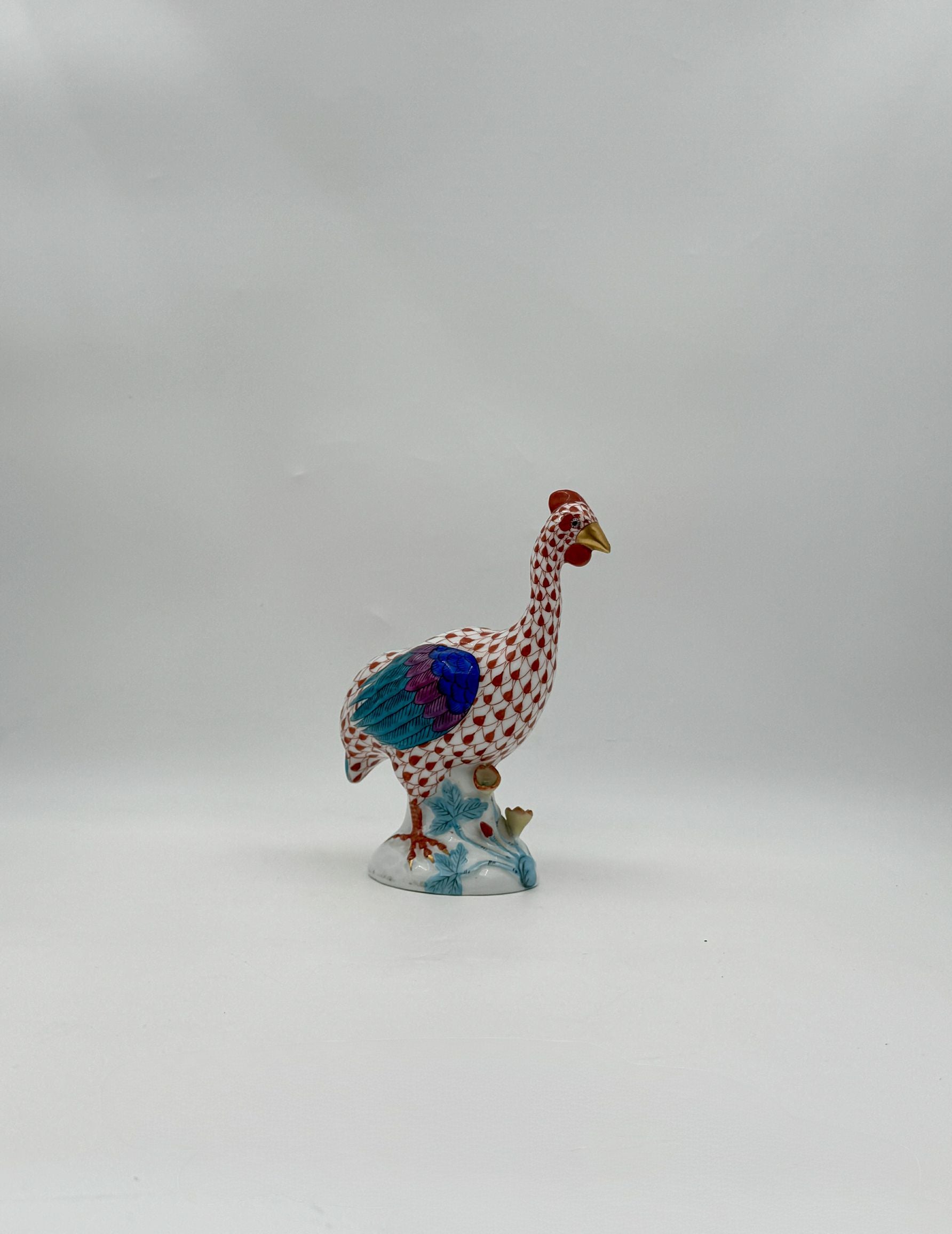 Herend Porcelain Guinea Fowl Figurine – Rust Fishnet Pattern