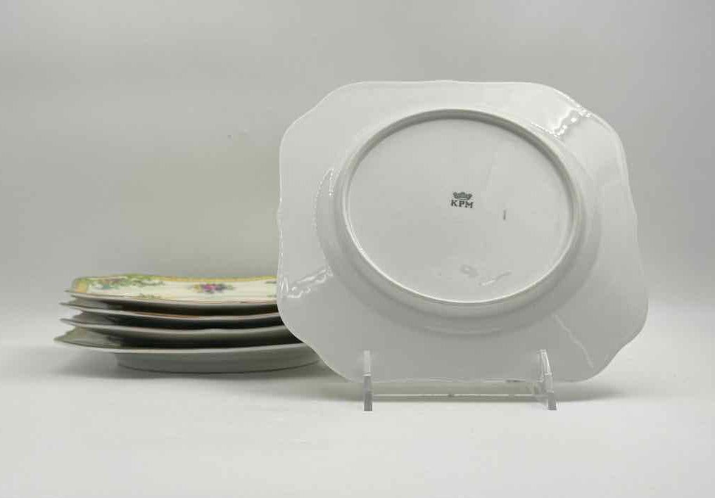Vintage KPM Green Floral Square Plates Set of 5 Germany Porcelain