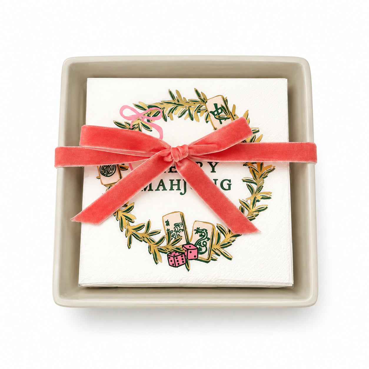 Merry Mahjong Napkins With Ceramic Tray