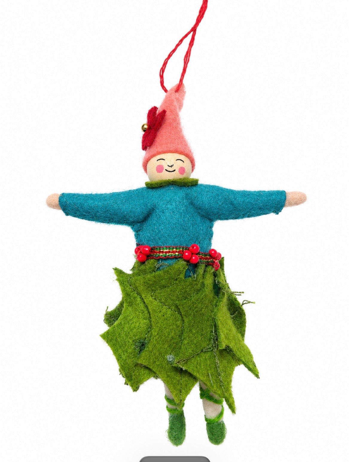 Pixie Ornament With Holly Skirt