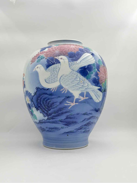 Vintage Koransha Japanese Blue Dove Vase