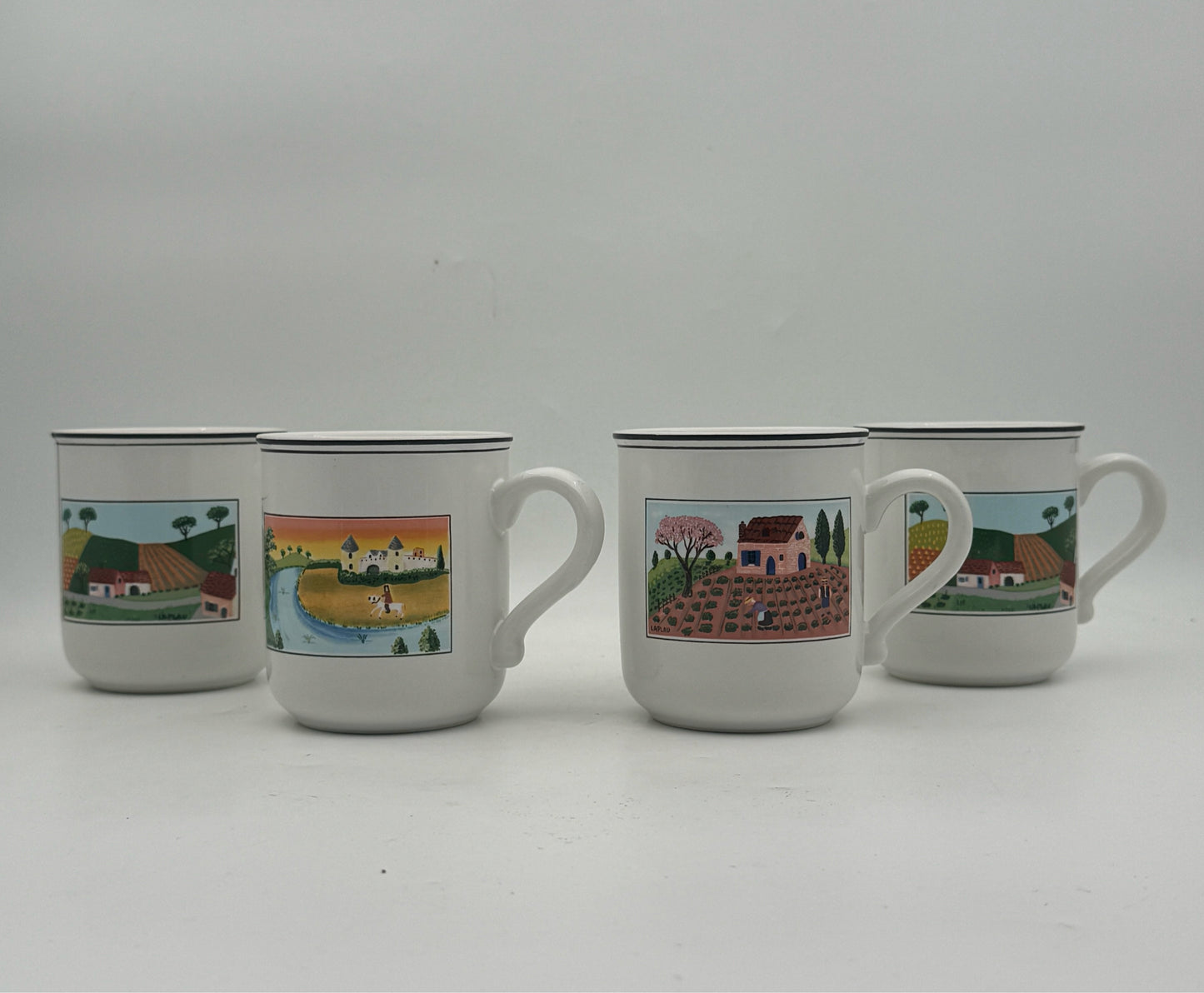 Villeroy And Boch "Design Naif" Pastoral Mugs- Set Of 4