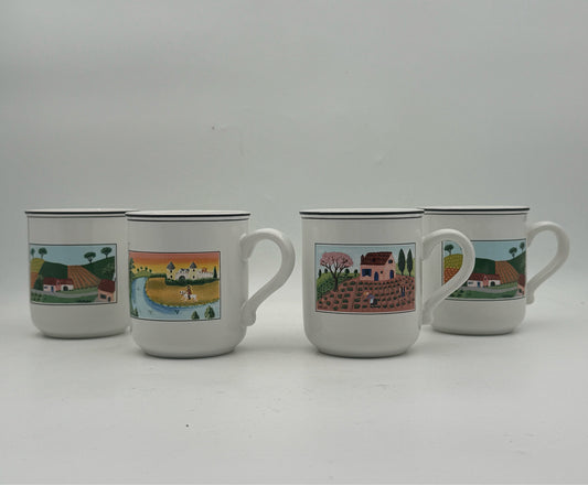 Villeroy And Boch "Design Naif" Pastoral Mugs- Set Of 4